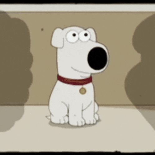 a cartoon dog named brian from family guy is sitting on the floor