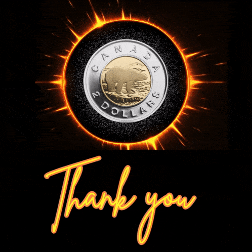 a 2 dollar coin with a polar bear on it and the words thank you