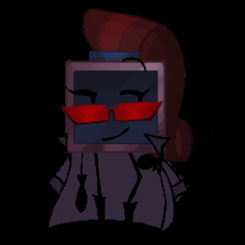 a pixel art of a cartoon character with red glasses