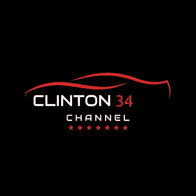 a logo for clinton 34 channel with a red car on it