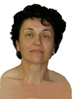 a woman without a shirt is looking at the camera with a white background