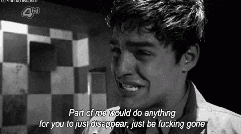 a man is crying in a black and white photo with the caption part of me would do anything for you to just disappear