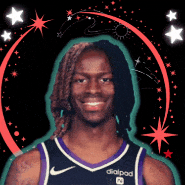 a basketball player wearing a black and purple jersey that says dialpad