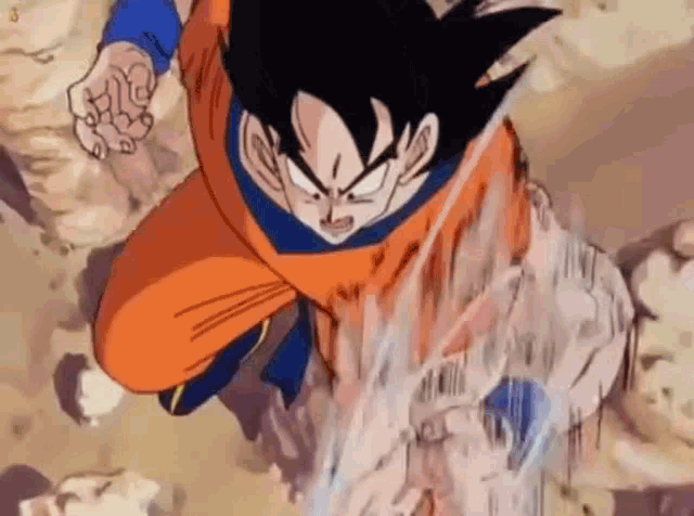 a close up of a cartoon character flying through the air while holding a sword .