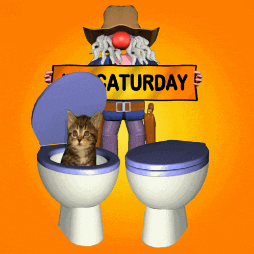 a cartoon of a cowboy holding a sign that reads saturday