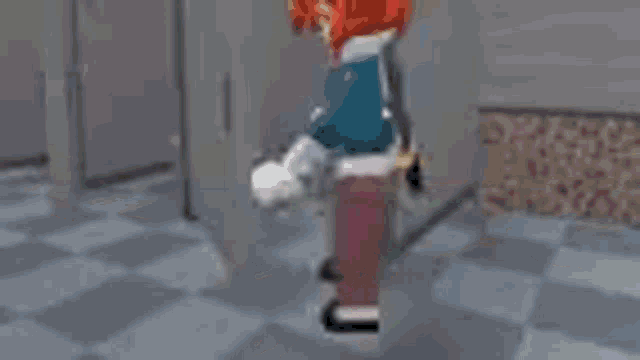 a cartoon character is standing on a sidewalk next to a building .