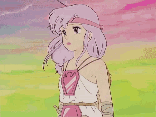 two anime girls are standing next to each other with one wearing a pink headband