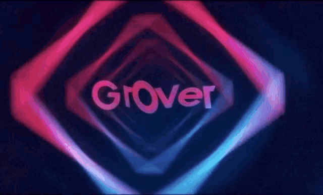 the word grover is displayed in a blue and pink swirl
