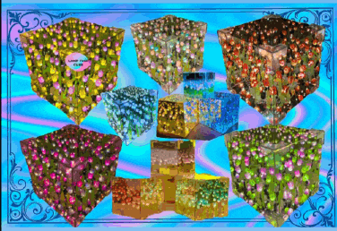 a bunch of cubes with flowers on them and a heart that says ' i love you ' on it