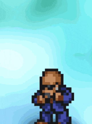 a pixel art of a man in a blue suit and sunglasses