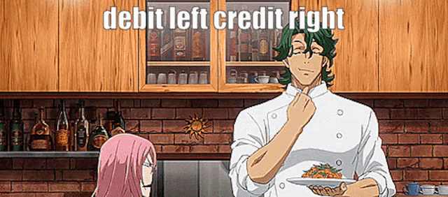 a man is holding a plate of food in a kitchen .