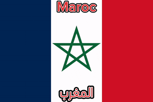 a blue white and red flag with a green star and the words maroc