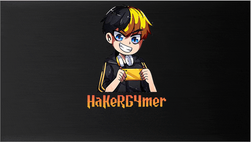 a logo for hackerg4mer with a boy holding a phone
