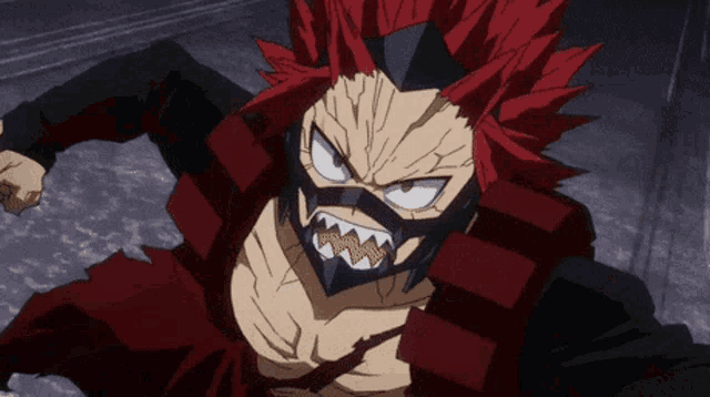 a cartoon character with red hair and a mask on his face