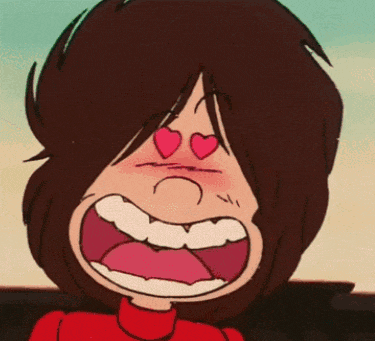 a cartoon character with hearts in his eyes and a big smile