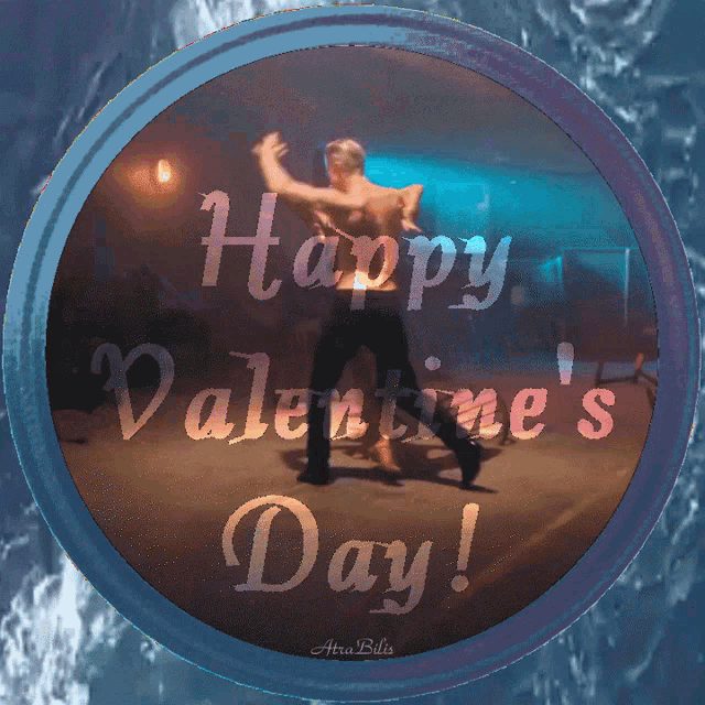 a picture of a man and woman dancing with the words happy valentine 's day