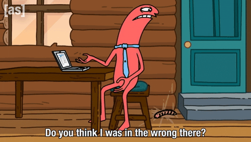 a cartoon character is sitting on a stool with the words do you think i was in the wrong there