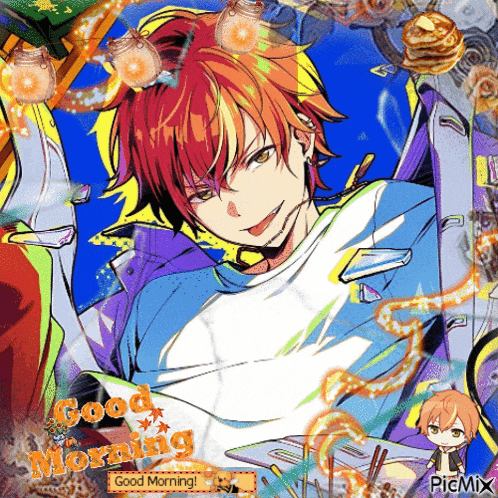 a picture of a boy with red hair and the words good morning on the bottom