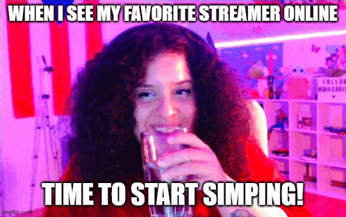 a woman with curly hair is drinking from a glass in front of a purple background .