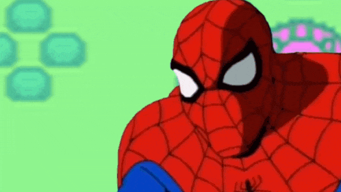 a close up of a spider-man cartoon character with a spider on his chest .