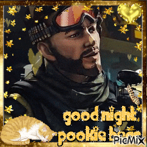 a picture of a man with a beard and goggles says good night pookies