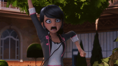 a cartoon character with her fist in the air