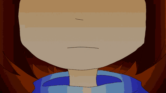 a close up of a cartoon character 's mouth with a blue shirt on