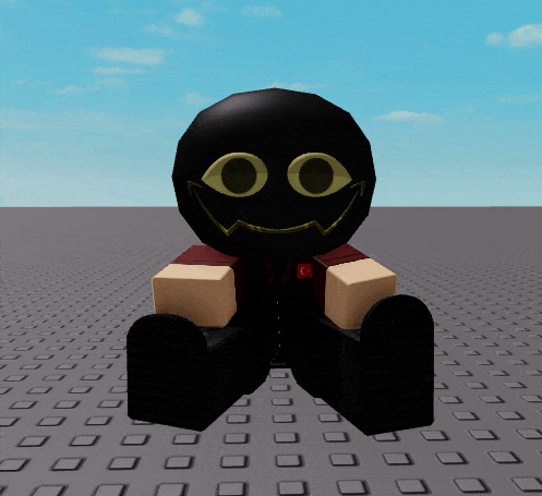 a cartoon character with a smiley face is sitting on a tiled floor