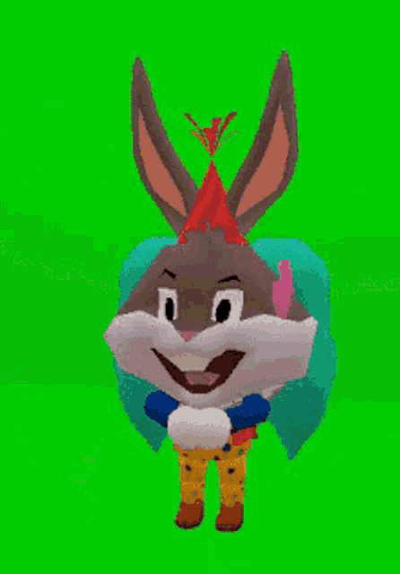 bugs bunny from looney tunes is wearing a party hat and holding a knife .