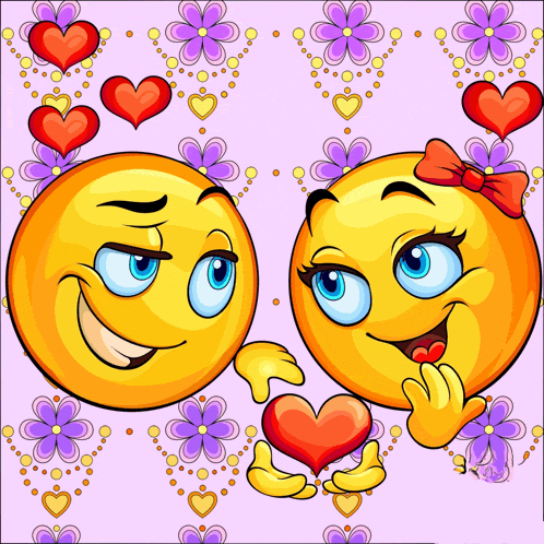 a man and a woman smiley face holding a heart