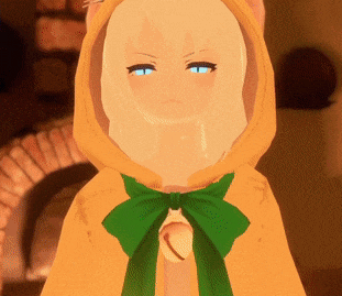 a cartoon character wearing a yellow cape and green bow
