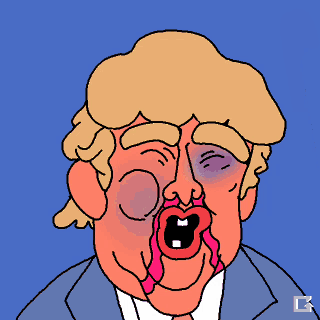 a drawing of donald trump with a purple eye