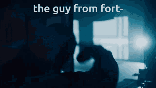 a dark room with the words the guy from fort on the top