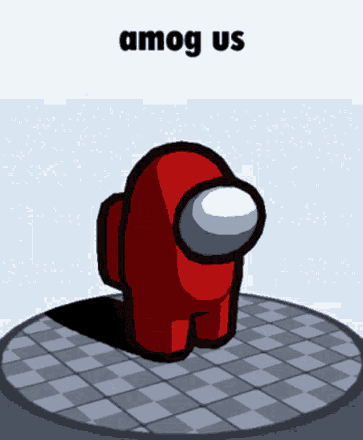 among us red character standing on a checkered circle