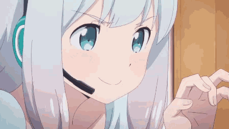 a close up of a anime girl wearing a headset