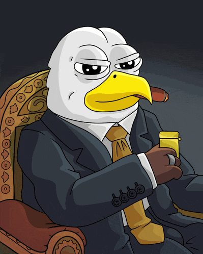 a cartoon of a bald eagle in a suit and tie holding a cigar