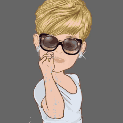a cartoon of a woman wearing sunglasses and waving her hand