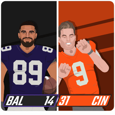 two football players bal 14 and cin are shown on a poster
