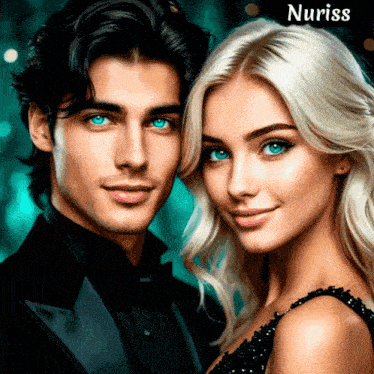 a man and a woman are posing for a picture with nuriss written on the bottom
