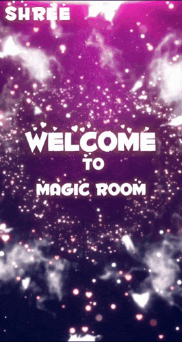 a purple background with the words welcome to magic room written on it
