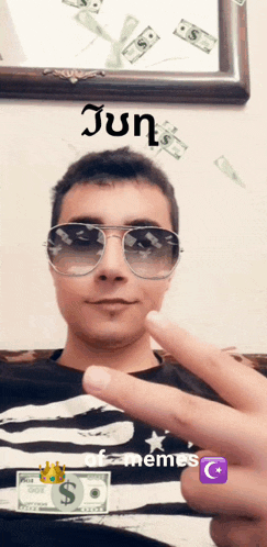 a man wearing sunglasses and a shirt that says " memes "