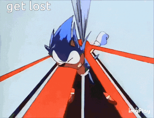 a cartoon of sonic the hedgehog falling down with the words get lost below him