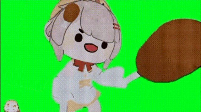 a cartoon character is standing in front of a green screen .