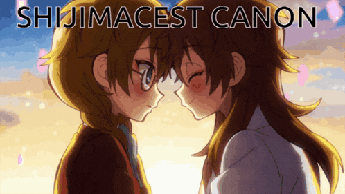 a picture of two anime girls kissing with the caption " shijimacest canon "