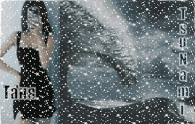 a woman in a black dress stands in the snow with the name faris on the bottom