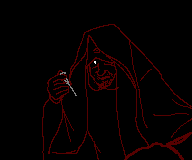 a pixel art drawing of a man with a knife in his hand
