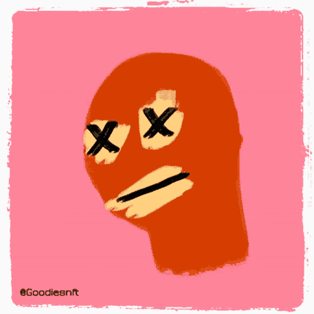 a drawing of a dead man 's head with x 's on his eyes by @goodiesnft