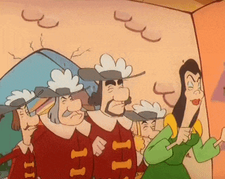 a group of cartoon characters are standing next to each other and one of them has the number 11 on their shirt