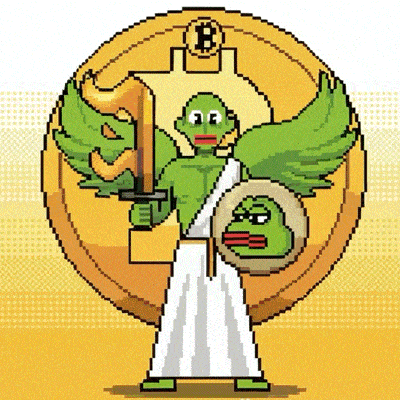 a pixel art of a green turtle holding a sword and shield in front of a gold coin .