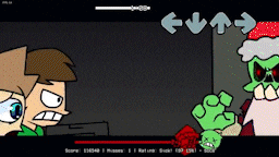two cartoon characters are standing next to each other with arrows pointing to the left and right